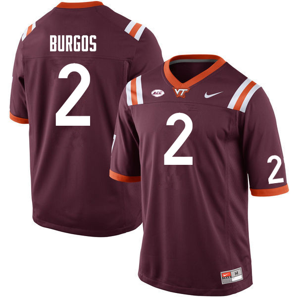 Men #2 Keyshawn Burgos Virginia Tech Hokies College Football Jerseys Sale-Maroon - Click Image to Close